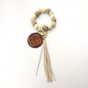 One Leopard Wooden Beads Hand Beaded Speckled Wooden Beads Bracelet Handmade Tassel Bangle MAMA Wood Chip Keychain