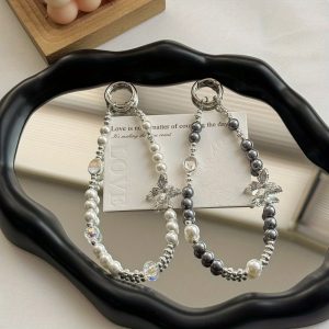 Elegant Handcrafted Alloy Keychain With Faux Pearl Beads - Perfect For Phone & Bag Accessories