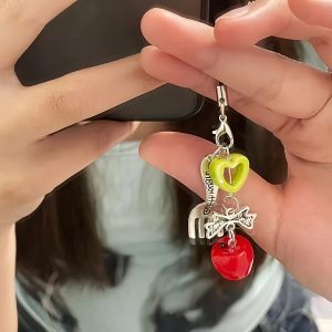 1pcs Cute Apple Core Bead Charm Phone Strap Handmade ABS Keychain Accessory with Love Heart Detail