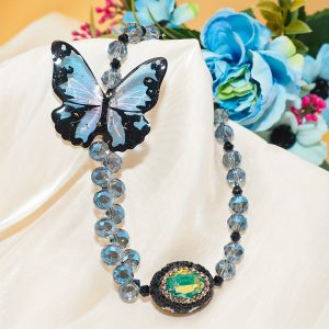 1pcs Light Blue Butterfly Plastic Gemstone Bracelet, Suitable For Decorating Mobile Phones, Bags And Key Chains.