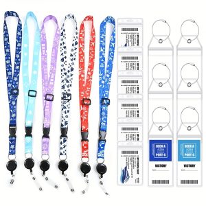 6 Sets Cruise Lanyards, Retractable Carnival Cruise Lanyard with 6 pcs waterproof ID badge holders and 6 Waterproof Luggage Tag Holders Set, Adjustable Cruise Lanyard with Detachable Badge Holder for Cards Accessories (Vibrant Sailing)