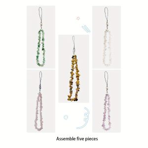 2021 Handcrafted Natural Stone & Artificial Crystal Phone Chains - Fashionable 5pcs Cell Phone Accessories