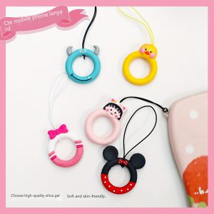 UME Cartoon Silicone Mobile Phone Lanyard Rings, Cute Character Finger Grip Holder Straps, Universal Cell Phone Charm Accessories for Smartphone, USB, Keys - Multipack Decorative Bands