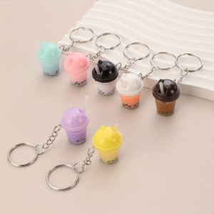 7 Sets Of Cartoon Acrylic Milk Tea Cup Key Chain Pendant, Fashionable Schoolgirl Cute Purse Handbag Accessories, Party Gift Children Adult Party Gift Back To School Gift