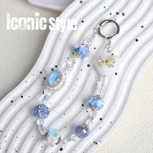 Sea Blue And White Love Bow Mobile Phone Chain, Women's Wristband Key Pendant, Bag Decoration Pendant