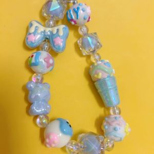 Mobile Phone Chain+connecting Buckle ABS Hand-painted Round Bead Pendant Light Blue Bead Sweet Creative Graffiti Cute Fashion Charm Bracelet