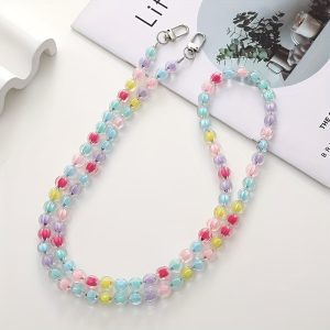 New Candy Color Pumpkin Beads Diagonal Handmade DIY Bead Chain Mobile Phone Case Bag Single Shoulder Strap Lanyard Chain